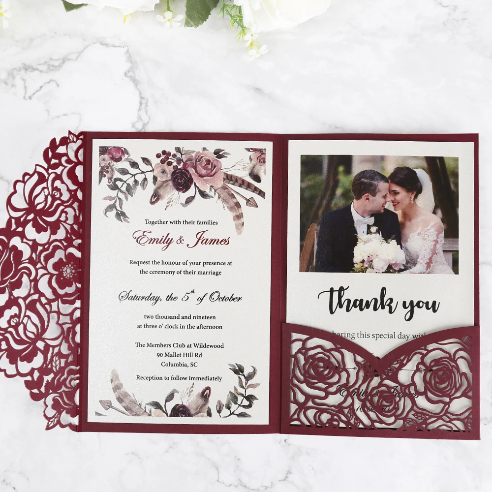 50pcs Burgundy laser cut flor Pocket Invitations Greeting Cards with Envelope Customized Party,CW0008R
50pcs Burgundy laser cut flor Pocket Invitations Greeting Cards with Envelope Customized Party,CW0008R