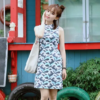 Wave Print 2018 Summer A-Line Tank Cheongsam Dress Fashion Casual Vacation Sleeveless Dress
Wave Print 2018 Summer A-Line Tank Cheongsam Dress Fashion Casual Vacation Sleeveless Dress