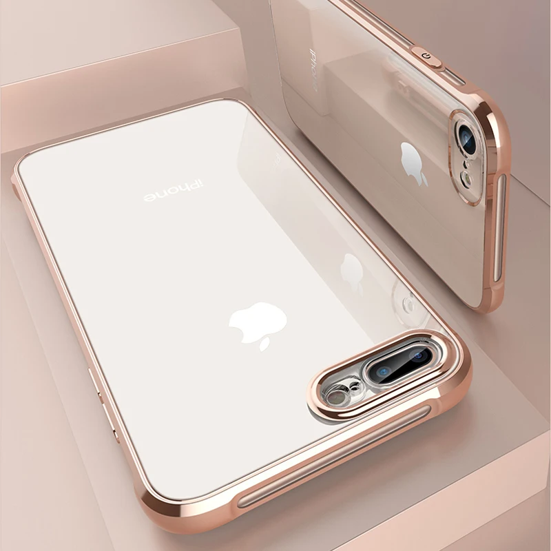 Прозрачный чехол для iPhone X 8 7 Plus мягкий из ТПУ с хромированной отделкой тонкие