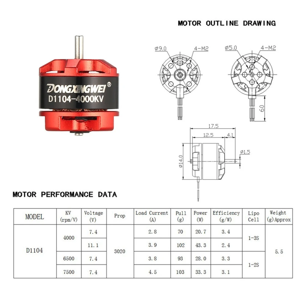 4Pcs CW/CCW D1104 1104 7500KV 1-2S Electric Brushless Motor for RC ELF 88mm Q90 100mm Micro Drone Multirotor Aircraft Quadcopter
4Pcs CW/CCW D1104 1104 7500KV 1-2S Electric Brushless Motor for RC ELF 88mm Q90 100mm Micro Drone Multirotor Aircraft Quadcopter