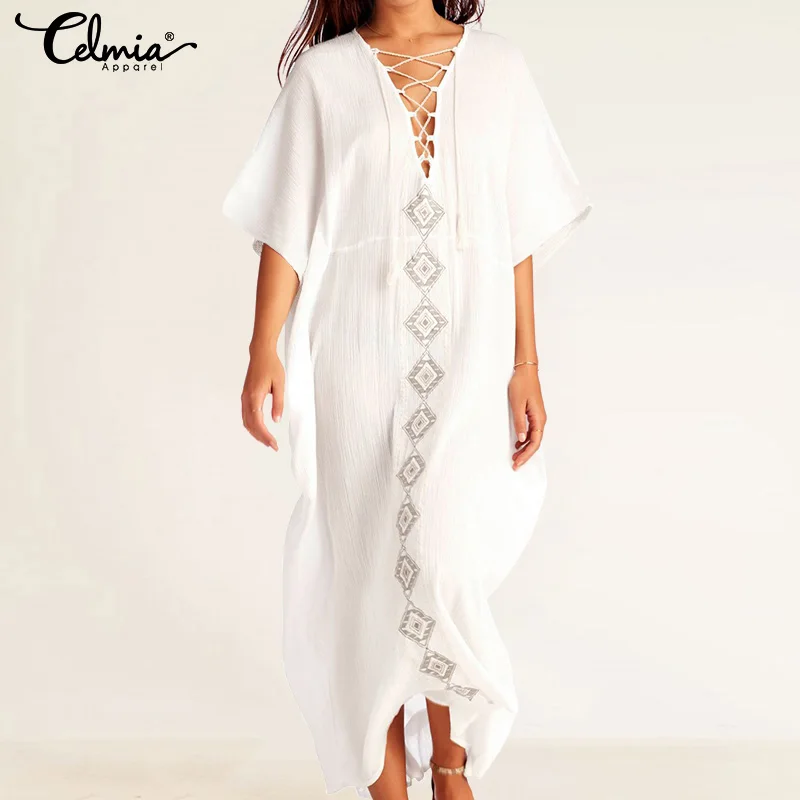 2019 Celmia Women Casual Lace Up V neck Sexy Long Dress Summer Batwing Sleeve Print Beach Dresses Loose Maxi Vestidos Plus Size
2019 Celmia Women Casual Lace Up V neck Sexy Long Dress Summer Batwing Sleeve Print Beach Dresses Loose Maxi Vestidos Plus Size