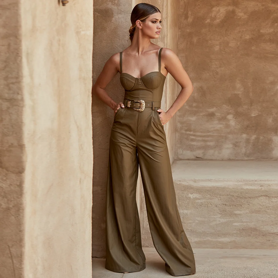 Gorgeous Leather Sash Embellished Legging PU Spaghetti Strap Cold Shoulder Sleeveless Tight Waist Wide Leg Bodycon Chic Jumpsuit
Gorgeous Leather Sash Embellished Legging PU Spaghetti Strap Cold Shoulder Sleeveless Tight Waist Wide Leg Bodycon Chic Jumpsuit