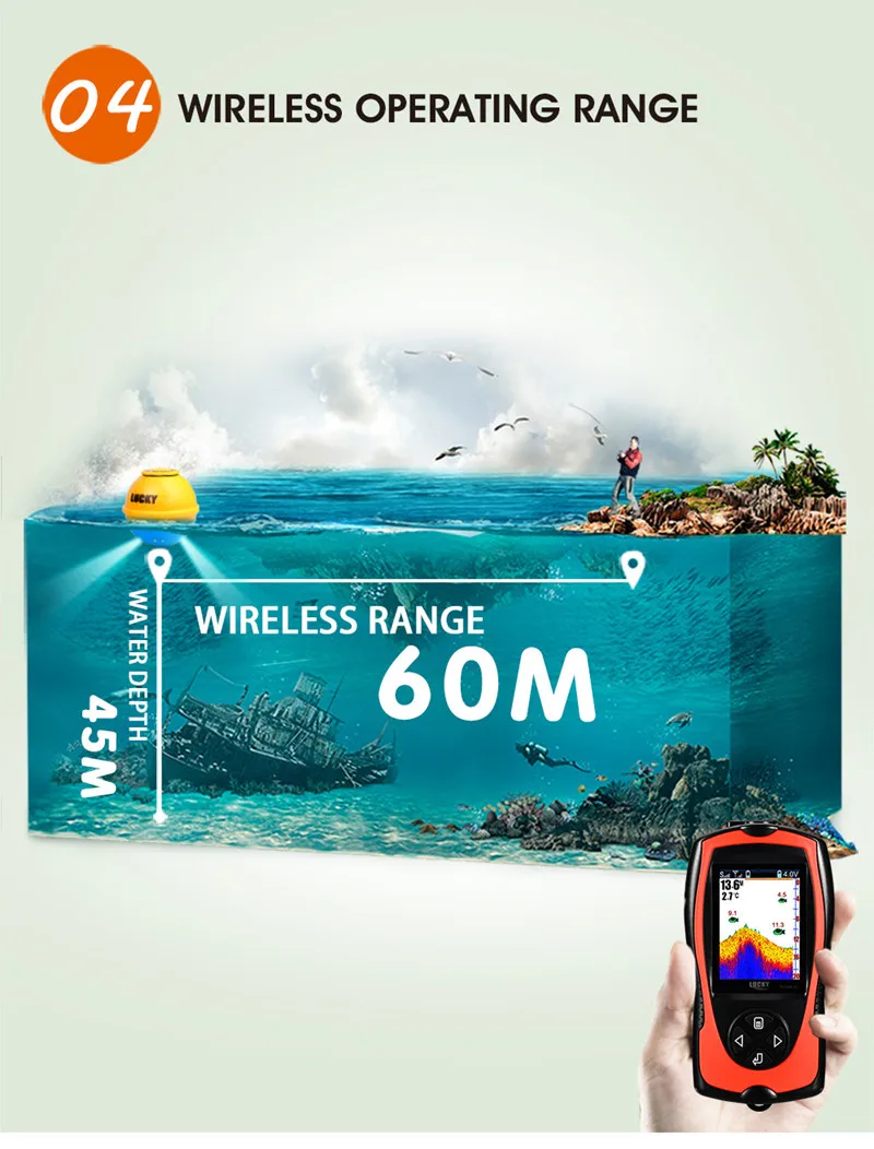 Sonar Fish Finder for Fishing FF1108-1CWLA Wireless Sonar Color Fishfinder 147ft45m Water Depth Sonar Pesca Transducer Fishing (12)
