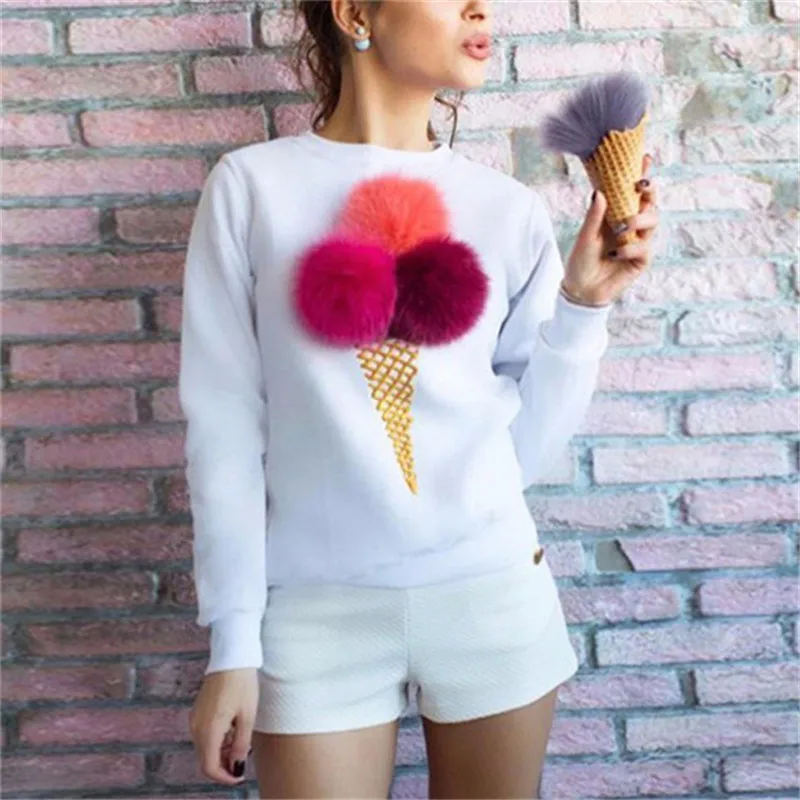 Women Sweatshirt Spring Autumn Fur Ball O-neck Collarless Cherry Ice Cream Cute Lovely Casual Pullovers Tops Hoodies
Women Sweatshirt Spring Autumn Fur Ball O-neck Collarless Cherry Ice Cream Cute Lovely Casual Pullovers Tops Hoodies