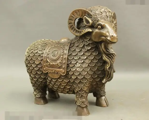 S02619 12" Chinese FengShui Bronze Copper Wealth Cai Coin Sheep Goat Adorn Art Statue B0403
S02619 12" Chinese FengShui Bronze Copper Wealth Cai Coin Sheep Goat Adorn Art Statue B0403
