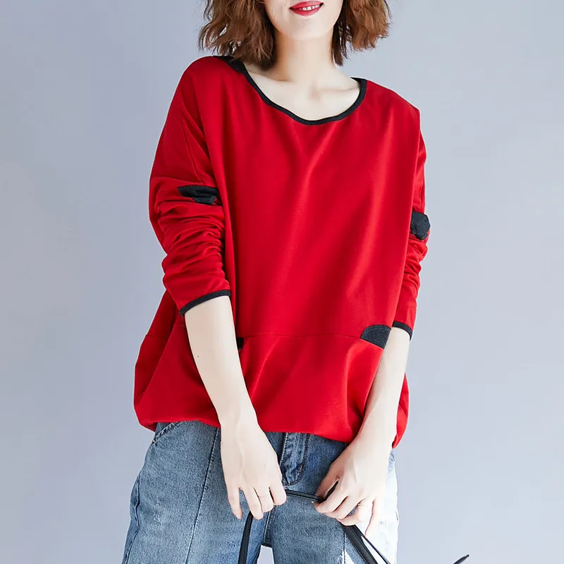 Women Winter Plus Size Sweatshirts Long Sleeve Cotton Pullover Top Thicken Loose Female Clothing Red With Pockets 2018
Women Winter Plus Size Sweatshirts Long Sleeve Cotton Pullover Top Thicken Loose Female Clothing Red With Pockets 2018