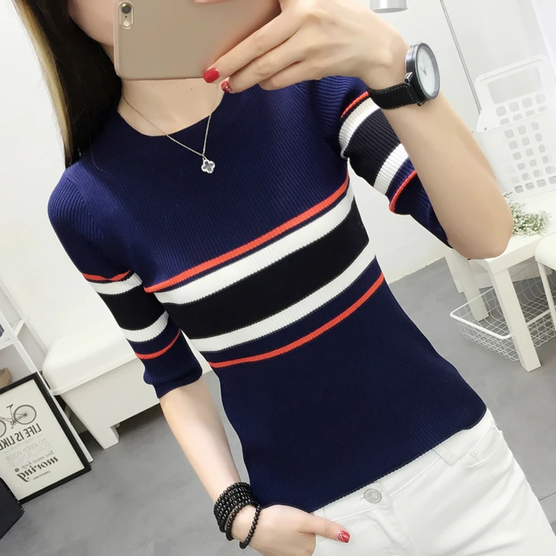 Sleeve sweater women's pullover 2019 spring and autumn new half sleeve bottoming shirt women's slim striped short-sleeved shirt
Sleeve sweater women's pullover 2019 spring and autumn new half sleeve bottoming shirt women's slim striped short-sleeved shirt