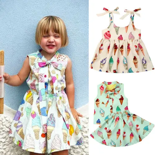 

Boutique girl Clothes Toddler Kids Baby Girl Ice Cream Strap Sleeveless Dress Sundress Summer Clothes