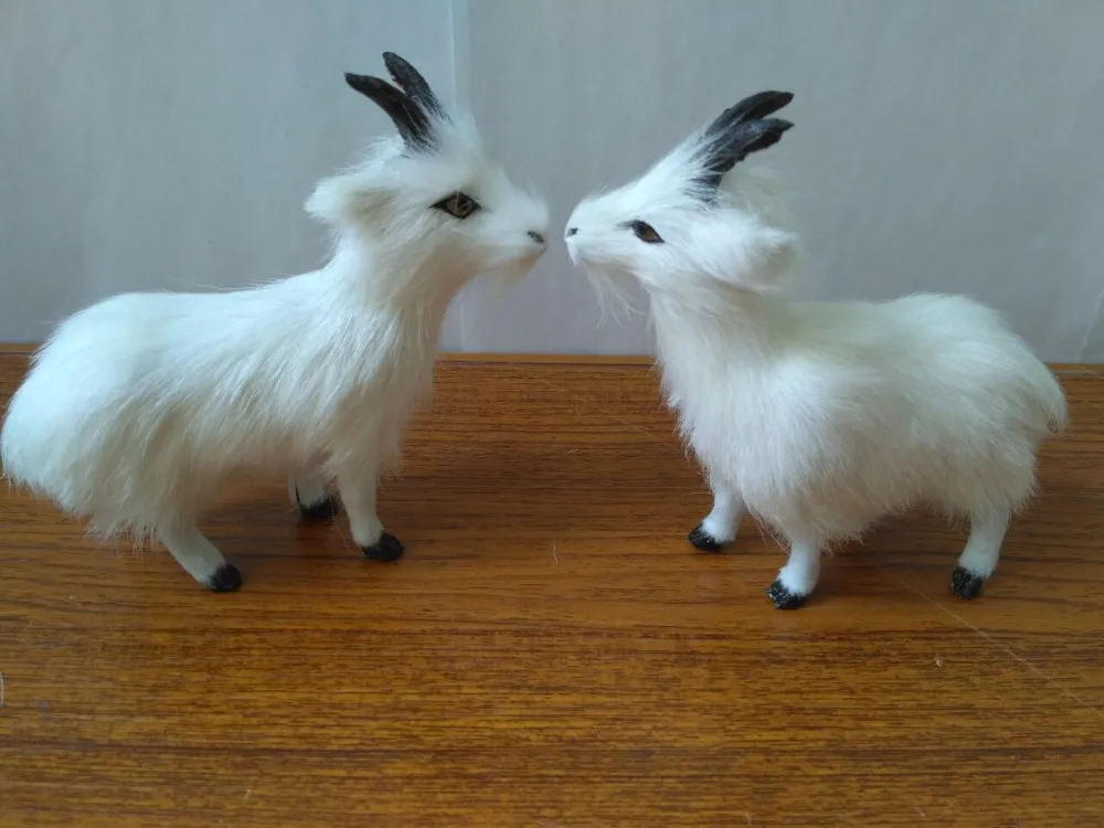 

plastic&real furs 12x4x12cm white sheep goat model one lot/ 2 pcs handicraft prop home decoration gift d2313