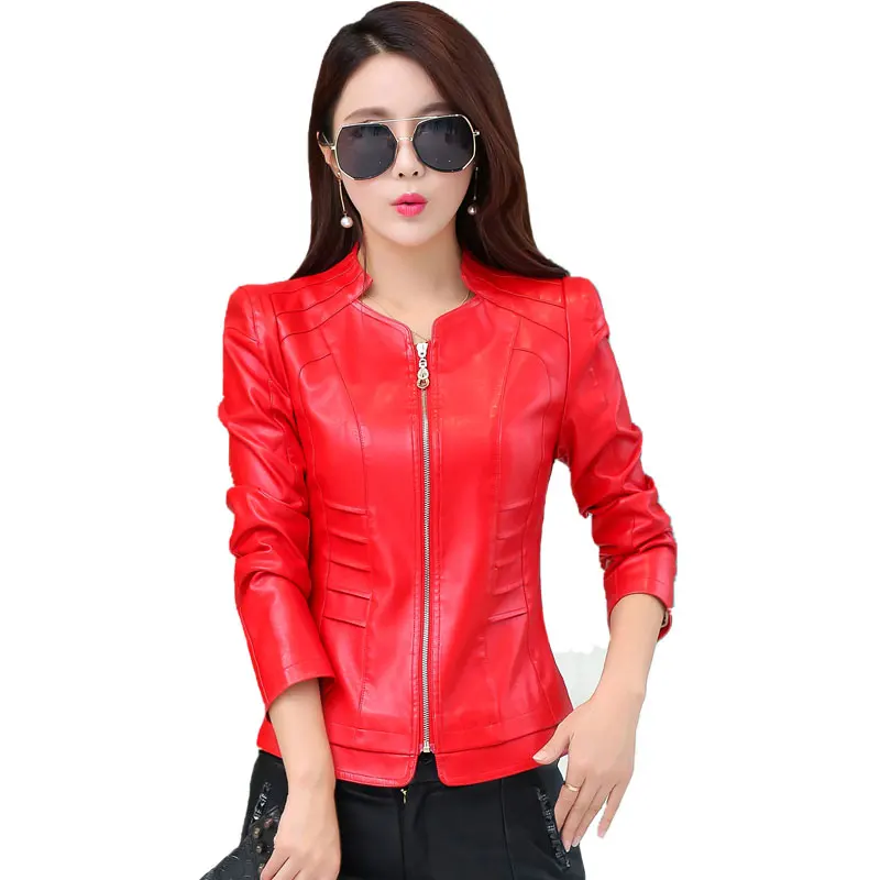 Image Women Plus Size 4XL PU Leather Clothing Outerwear 2016 New Autumn Female Slim Faux Leather Coat Ladies Jacket