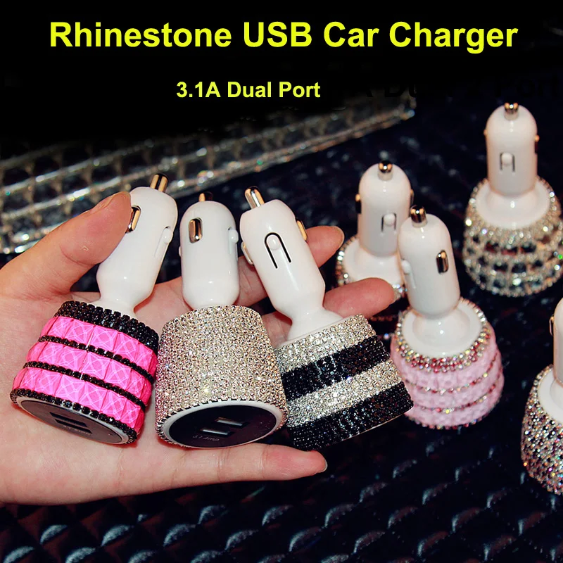 Crystal Rhinestone Car Charger USB 3.1A Dual 2 Port Display Cigarette Socket Lighter Fast Car Charger Power Adapter Car Styling
Crystal Rhinestone Car Charger USB 3.1A Dual 2 Port Display Cigarette Socket Lighter Fast Car Charger Power Adapter Car Styling