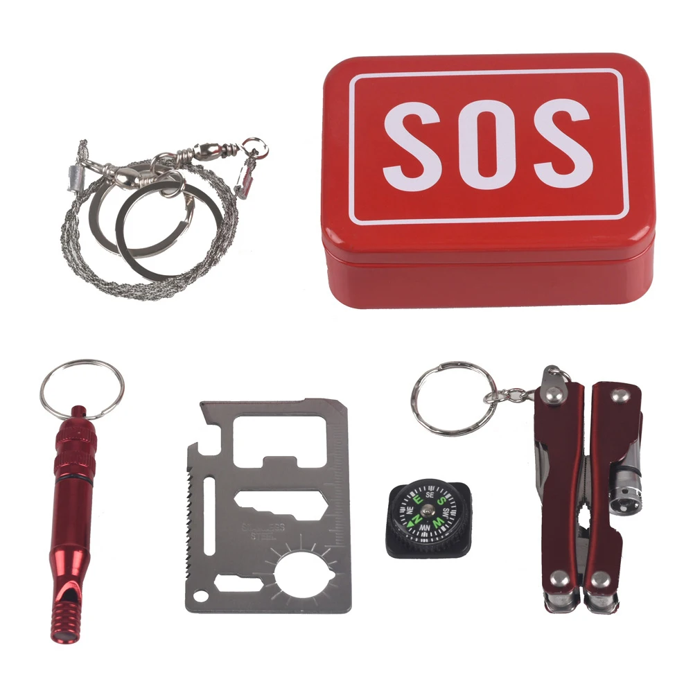 

Outdoor Emergency bag Camping equipment box survival kit box self-help box SOS for Camping Hiking saw whistle compass tools