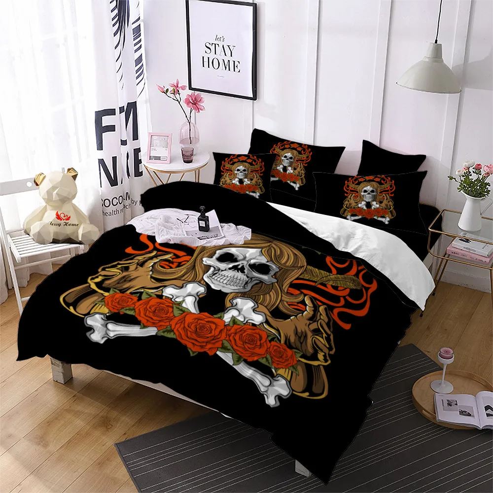 Bohemia Skull Bedding Set Bone Rose Print Duvet Cover King Queen