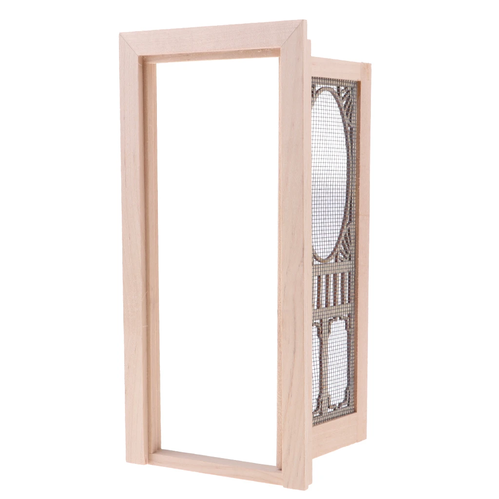 1/12 Scale Miniature Wood External Hollow Screen Door Unpainted Furniture for Dolls House Accessory