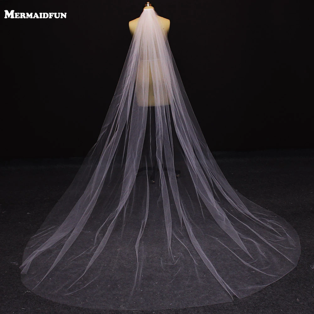 

Korean Style One Layered 3M Bridal Veil Long Trailing Veil Veu De Noiva Wedding Veil with Comb