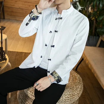 Retro Men's Shirt Long Sleeve Casual Wenhua Collar Street Comfortable Men's Shirt Cotton Men's Long Sleeve Shirt 2019 New
Retro Men's Shirt Long Sleeve Casual Wenhua Collar Street Comfortable Men's Shirt Cotton Men's Long Sleeve Shirt 2019 New