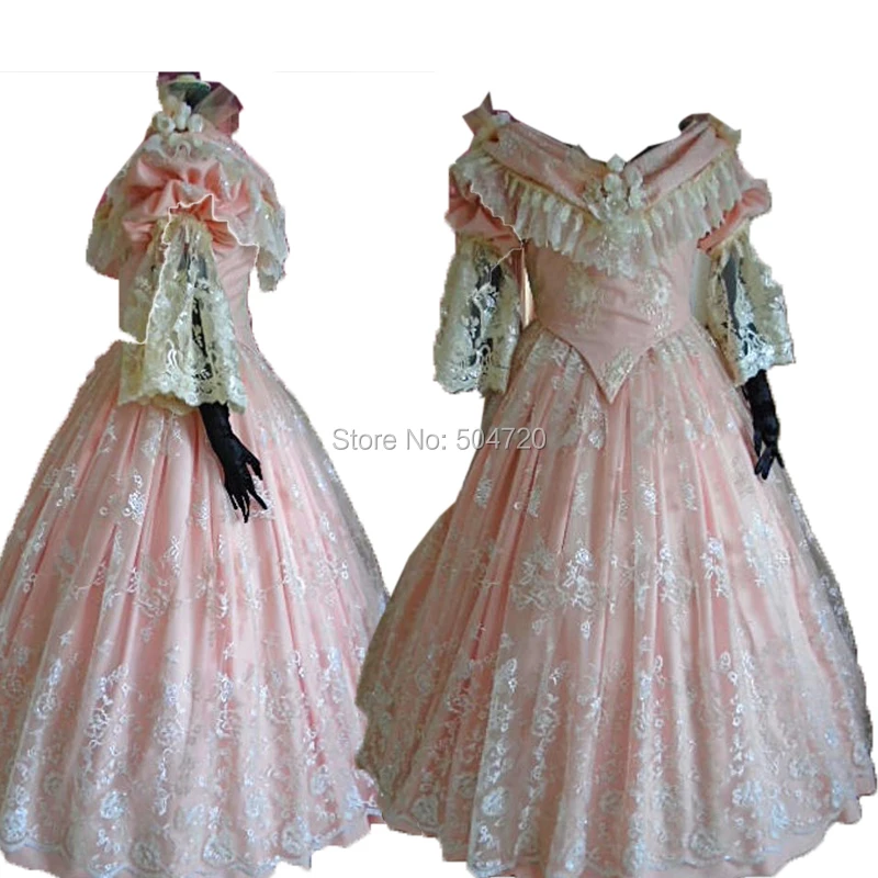 Tailored!pink lace sleeves Duchess Queen Marie Antoinette Period Masquerade Theatre Civil war Gown dress HL-252
Tailored!pink lace sleeves Duchess Queen Marie Antoinette Period Masquerade Theatre Civil war Gown dress HL-252