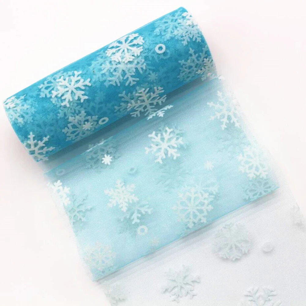 

10 yards/roll 6 '15cm snowflake gauze ribbon tulle DIY handmade material hair bow pompon skirt Christmas wedding decoration