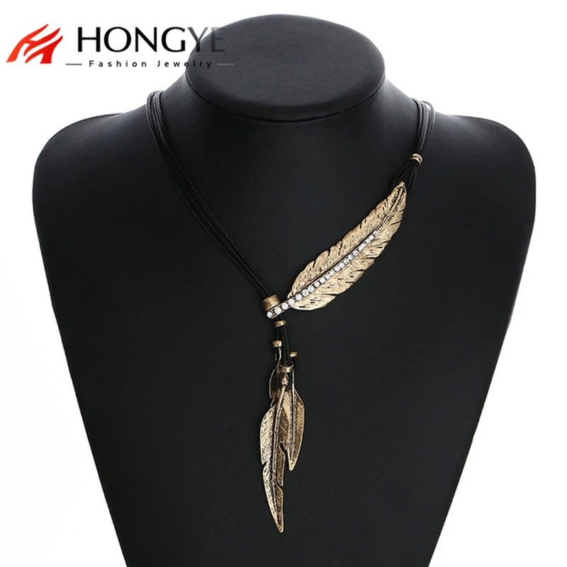 Fashion Bohemian Style Black Rope Chain Feather Pattern Pendant Necklace For Women Fine Jewelry Collares Statement Necklace
Fashion Bohemian Style Black Rope Chain Feather Pattern Pendant Necklace For Women Fine Jewelry Collares Statement Necklace