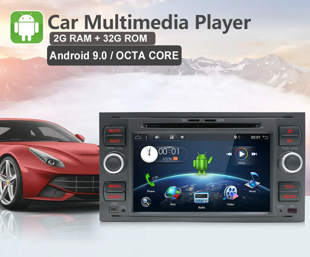 Sale Octa Cores 2 din car radio cassette player Android 9.0 For Ford Focus 2 Mondeo S C Max Fiesta Galaxy Connect With Camera,Canbus 10