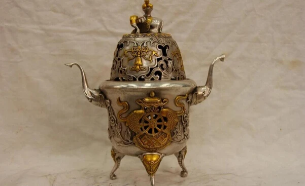 Collectible bronze lion statue S1134 10 White Copper Silver Eight treasures Two Fish Elephant Censer incense burner B0403
Collectible bronze lion statue S1134 10 White Copper Silver Eight treasures Two Fish Elephant Censer incense burner B0403