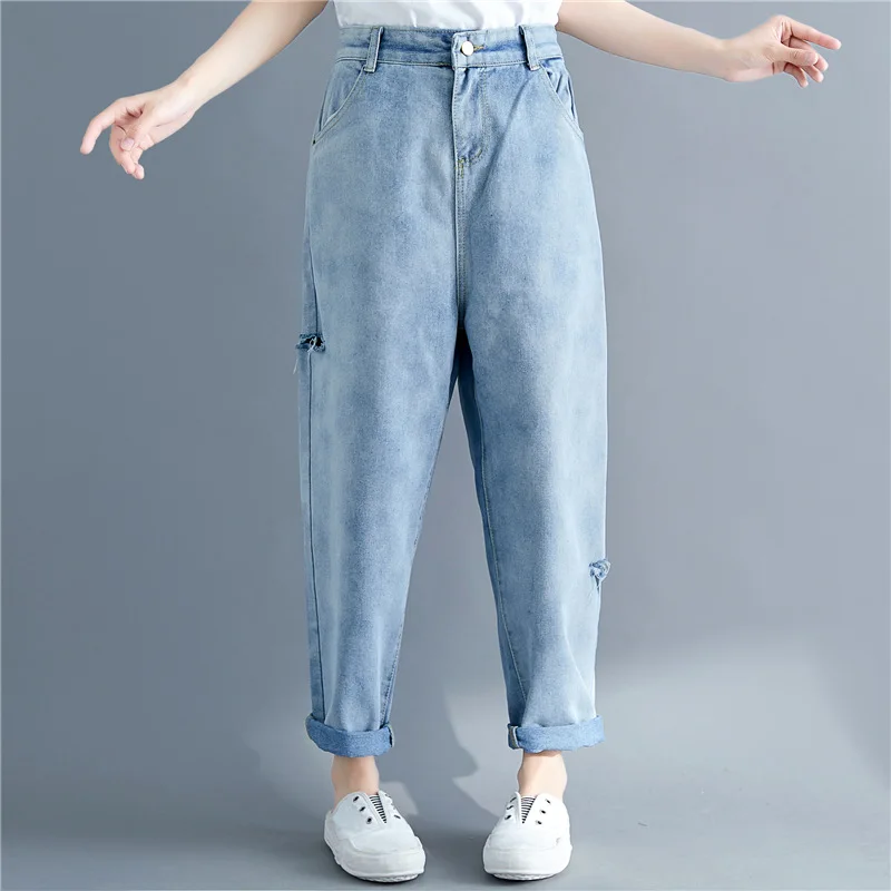 Johnature 2019 Fashion Casual Loose Jeans Pants For Women Summer New Korean Mid Waist Hole Zippers Harem Ankle-length Pants
Johnature 2019 Fashion Casual Loose Jeans Pants For Women Summer New Korean Mid Waist Hole Zippers Harem Ankle-length Pants