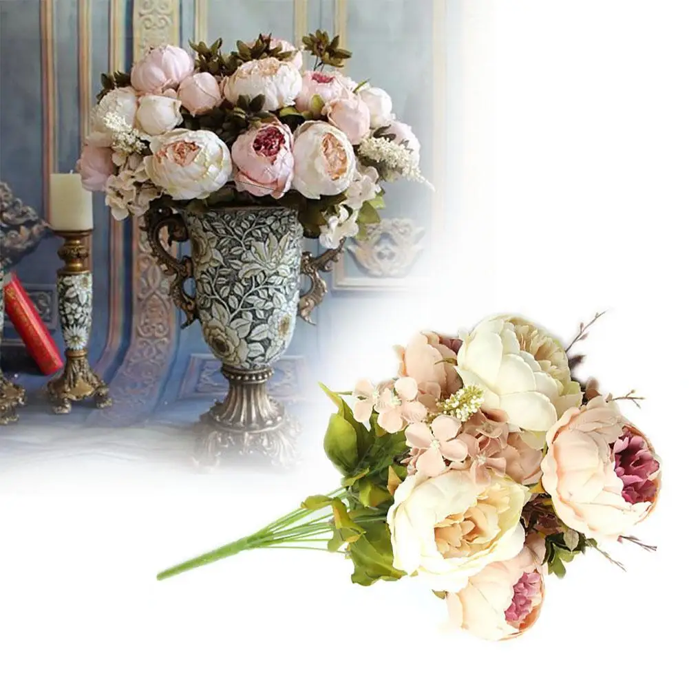 Hot Silk flower European Bouquet Artificial Flowers Vivid 10 Head Peony Fake Leaf Wedding Home Party Decoration Beige+Pink
Hot Silk flower European Bouquet Artificial Flowers Vivid 10 Head Peony Fake Leaf Wedding Home Party Decoration Beige+Pink