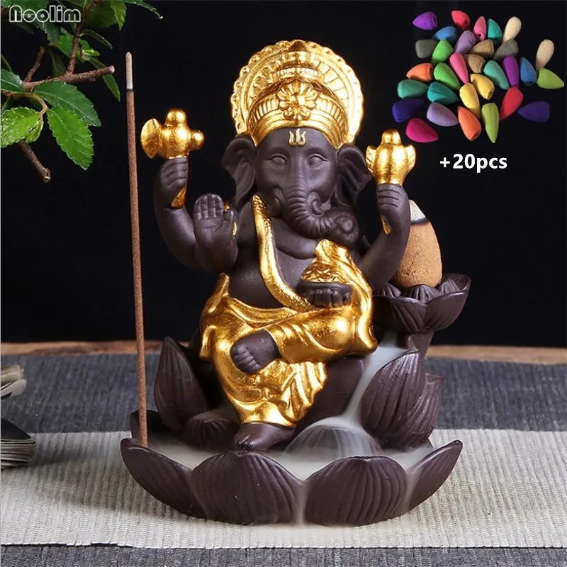 Ceramic Indian Ganesha Elephant God Buddha Statues Backflow Incense Burner Home Office Teahouse Decor + 20pcs Incense Cones
Ceramic Indian Ganesha Elephant God Buddha Statues Backflow Incense Burner Home Office Teahouse Decor + 20pcs Incense Cones