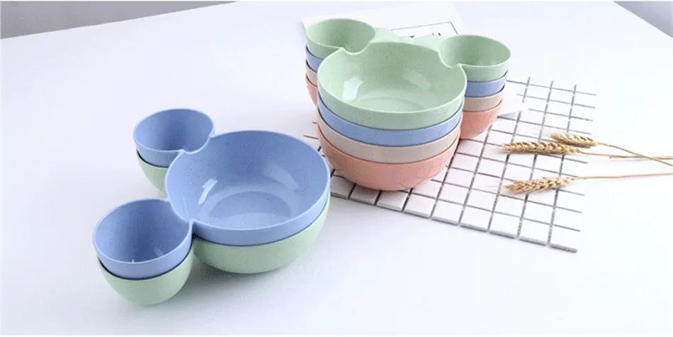 Children Baby Bowl Mickey Cute Dinner Tray Baby Dishes Fruit Plate Ear 3D Cartoon Style Feeding Bowl Tableware Healthy BPA Free (3)
