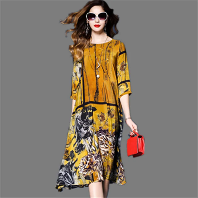 2019 Women Dress Elegant Floral Spring Summer Three Quarter Sleeve Vestidos Chinese Vintage Print Faux Silk Dresses High Quality
2019 Women Dress Elegant Floral Spring Summer Three Quarter Sleeve Vestidos Chinese Vintage Print Faux Silk Dresses High Quality