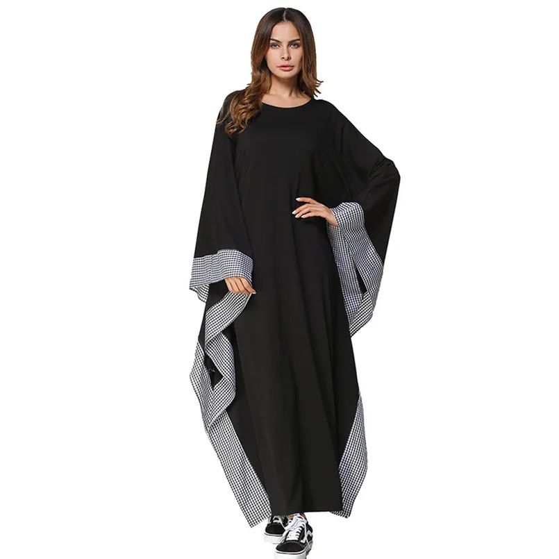 Elegant Long Bat-sleeved Plaid Dresses Women's Middle Eastern Muslim Robes Patched Long Black Loose Abaya Ramadan Dubai Caftan
Elegant Long Bat-sleeved Plaid Dresses Women's Middle Eastern Muslim Robes Patched Long Black Loose Abaya Ramadan Dubai Caftan