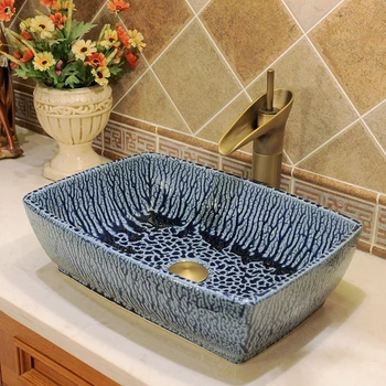 Jingdezhen ceramic art countertop wash basin bowl for bathroom lavabo sink Bathroom sink wash basin Rectangular