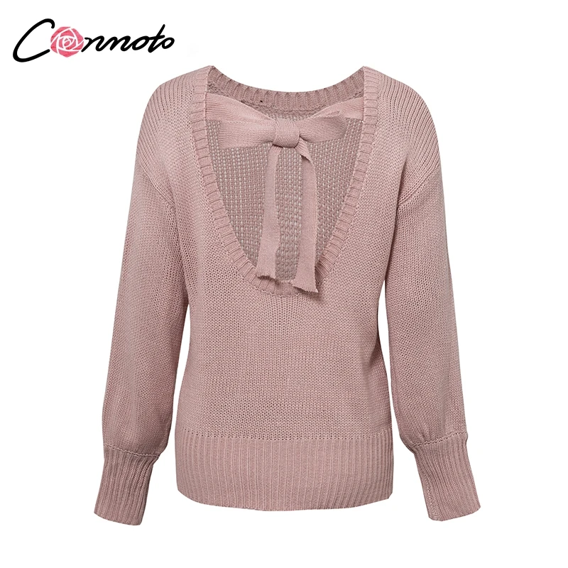 Conmoto Autumn Winter Backless Bow Sweater Women Loose Pullovers Knitted Sweaters Pink Casual Sexy Knitwear Jumpers Plus Size
Conmoto Autumn Winter Backless Bow Sweater Women Loose Pullovers Knitted Sweaters Pink Casual Sexy Knitwear Jumpers Plus Size