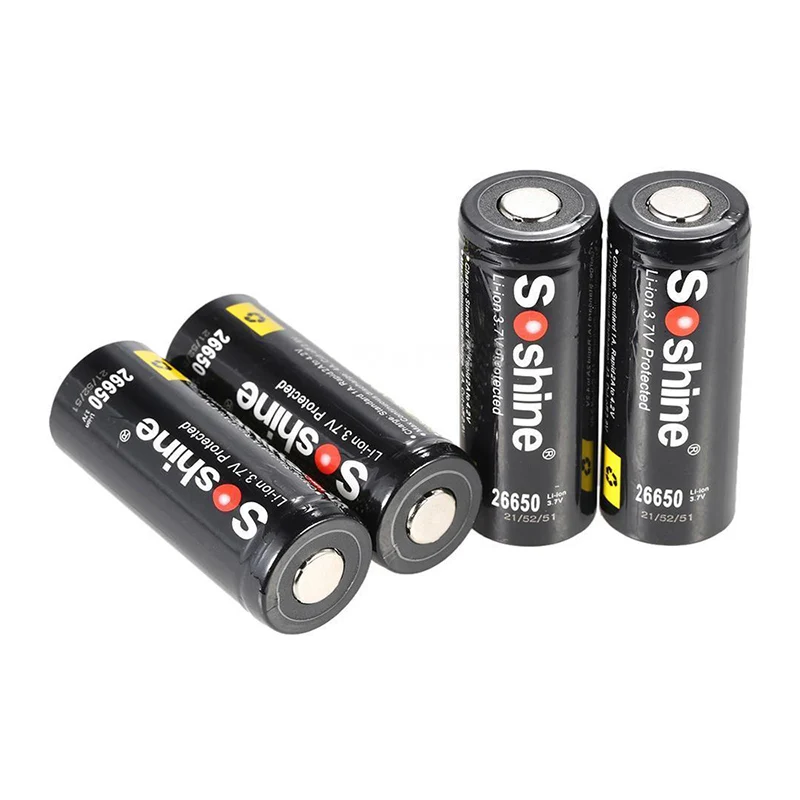 

TOP 4x Soshine 26650 3.7V 5500mAh Li-ion Rechargeable Battery with PCB Protection