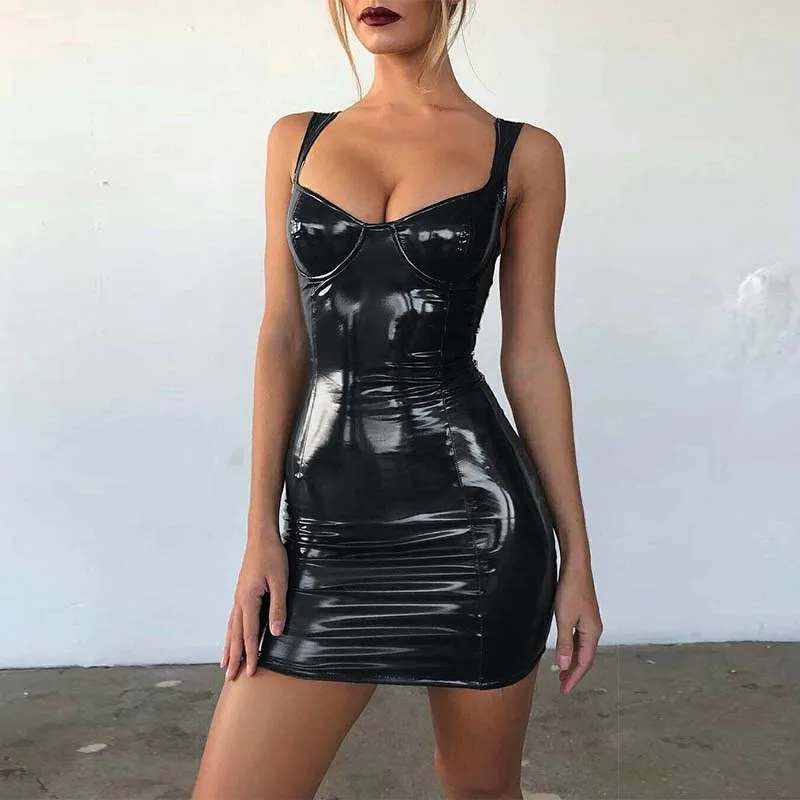 Micro Mini Dresses bra dress spaghetti Sexy Backless Club Party Dress 2019 Patent Leather Short Solid Black Wet Look Latex Dress
Micro Mini Dresses bra dress spaghetti Sexy Backless Club Party Dress 2019 Patent Leather Short Solid Black Wet Look Latex Dress