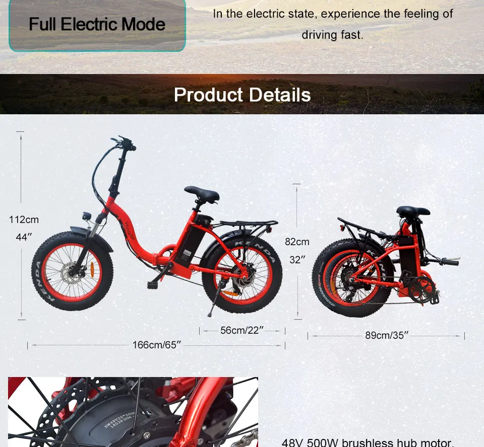 Clearance Vtuvia 48V 500W Motor Electric Bike 20 inch 4.0 Fat Wheel E-bike Snow Mountain Folding Electric Bicycle with 12Ah Li-ion Battery 4