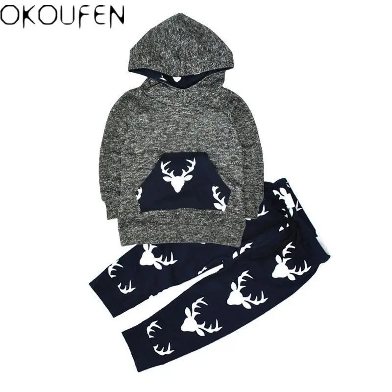 2pcs Kids Newborn Baby Boys Long Sleeve Hoodied Coat+Pants Cotton Clothes Sets | Детская одежда и обувь