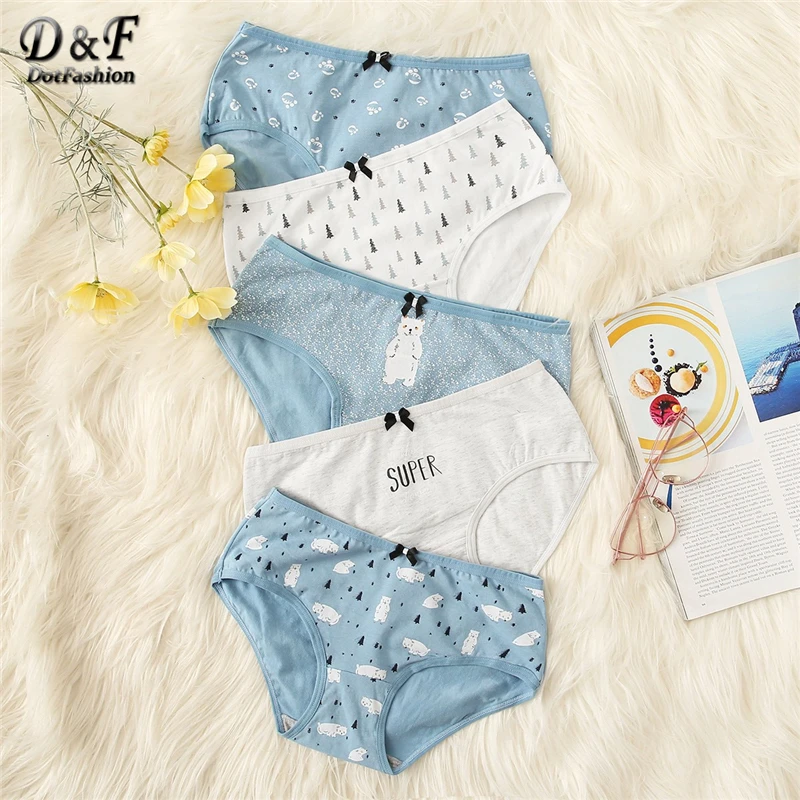 

Dotfashion Cartoon Letter Mixed Print Panty Set 5pack Lingerie Underwear Women 2019 Spring Summer Casual Ladies Panties Sets