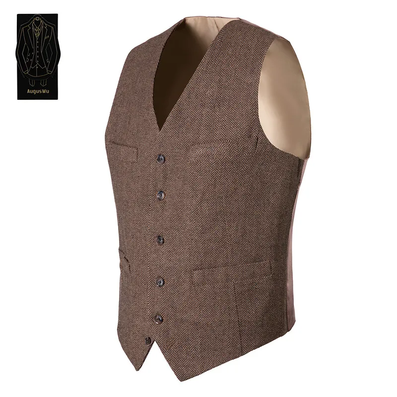 4 (1) New exquisite men's vest men's wool blend comfortable suit vest men mature stable major gas vest support custom