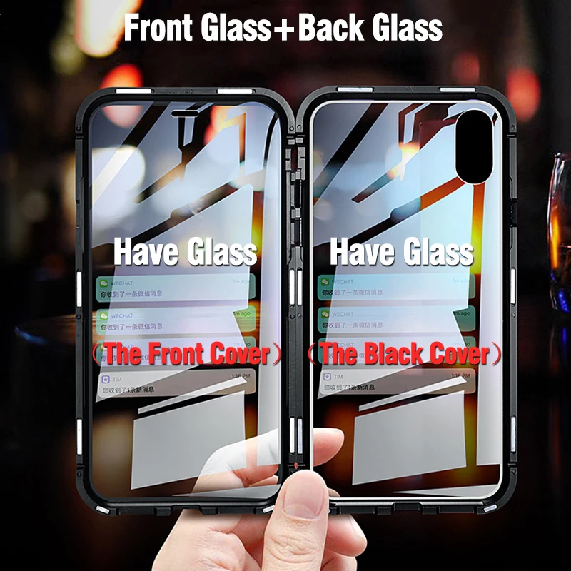 Двухсторонний стеклянный металлический магнитный чехол для iPhone XS MAX XR X 7 8 Plus