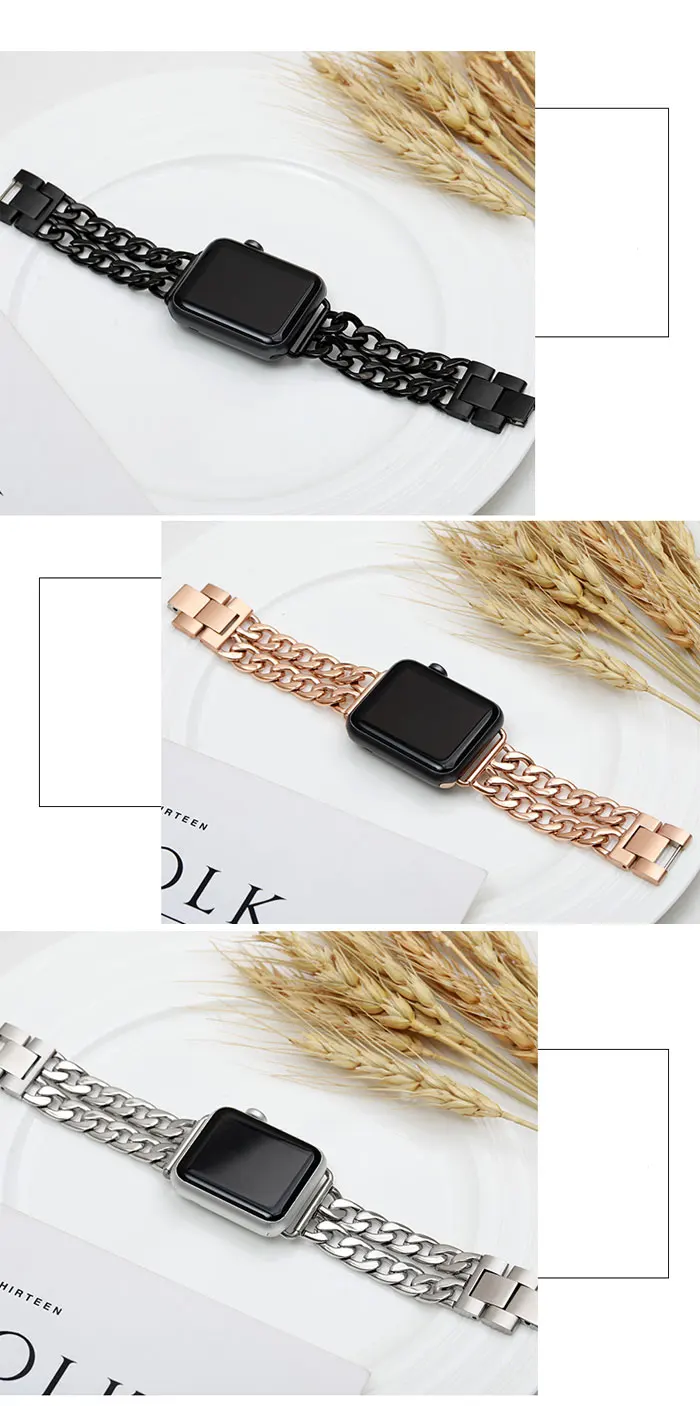 Bracelet à maillons pour apple watch, 44mm 40mm 42mm 38mm 5/4/3/2/1, en métal, accessoires Bracelet à maillons pour apple watch, 44mm 40mm 42mm 38mm 5/4/3/2/1, en métal, accessoires