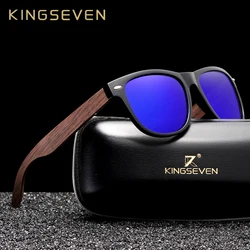 Мужские солнцезащ.очки в винтаж.оправе KINGSEVEN, черные солнцезащитные очки в винтажной оправе с заушниками из орехового дерева с квадратными ...