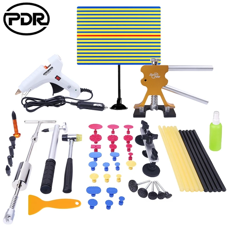 PDR Hail Tools Paintless Dent Lifter Car Repair Kit Removing Auto Puller with Line Board Rubber Hammer Glue Tabs for Hail Damage
PDR Hail Tools Paintless Dent Lifter Car Repair Kit Removing Auto Puller with Line Board Rubber Hammer Glue Tabs for Hail Damage
