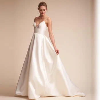 2019 Elegant Stain Spaghetti Straps Wedding Dresses V-neck Sexy Backless Bride Wedding dress vestido de noiva
2019 Elegant Stain Spaghetti Straps Wedding Dresses V-neck Sexy Backless Bride Wedding dress vestido de noiva