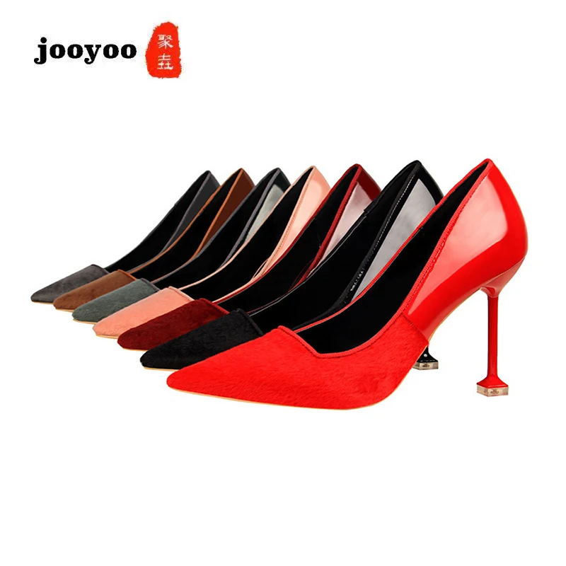 Women's Shoes Stiletto High Heel Shallow Mouth Pointed Sexy High Heel Fur Patent Leather Color Matching Single Shoes jooyoo
Women's Shoes Stiletto High Heel Shallow Mouth Pointed Sexy High Heel Fur Patent Leather Color Matching Single Shoes jooyoo