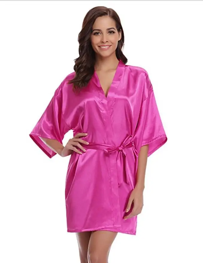 Women Silk Satin Short Night Robe Solid Kimono Robe Fashion Bath Robe Sexy Bathrobe Peignoir Femme Wedding Bride Bridesmaid Robe 119