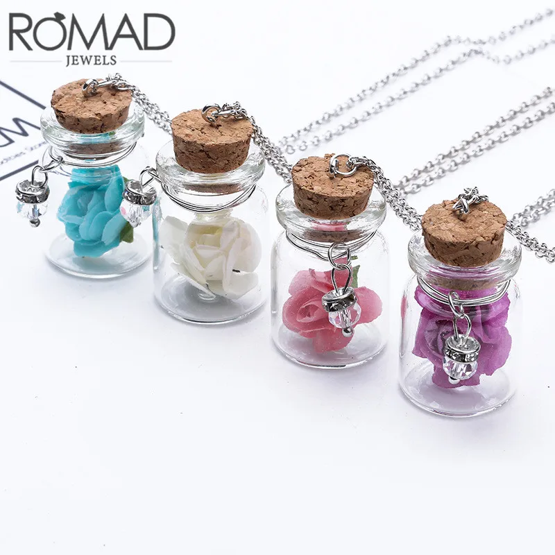 ROMAD New Drift Bottle Dried Flower Pendant Necklace Creative Luminous Rose Crystal Glass Vial Pendant Necklace for Girl's R4
ROMAD New Drift Bottle Dried Flower Pendant Necklace Creative Luminous Rose Crystal Glass Vial Pendant Necklace for Girl's R4