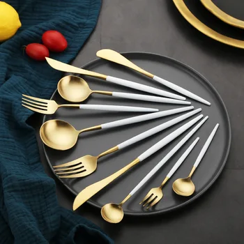 Wholesale Gold Cutlery 18/10 Stainless Steel Frost Dinner Knife Fork Portugal Dinnerware Set Metal Cubiertos Kitchen Accessories
Wholesale Gold Cutlery 18/10 Stainless Steel Frost Dinner Knife Fork Portugal Dinnerware Set Metal Cubiertos Kitchen Accessories