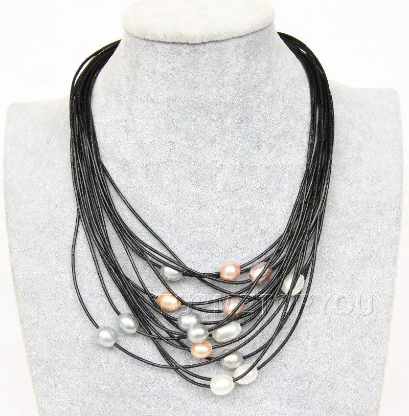 Free shipping hot sale Women Bridal Wedding Jewelry >>Genuine! 15Strands white pink gray pearls black leather necklace magnet
Free shipping hot sale Women Bridal Wedding Jewelry >>Genuine! 15Strands white pink gray pearls black leather necklace magnet