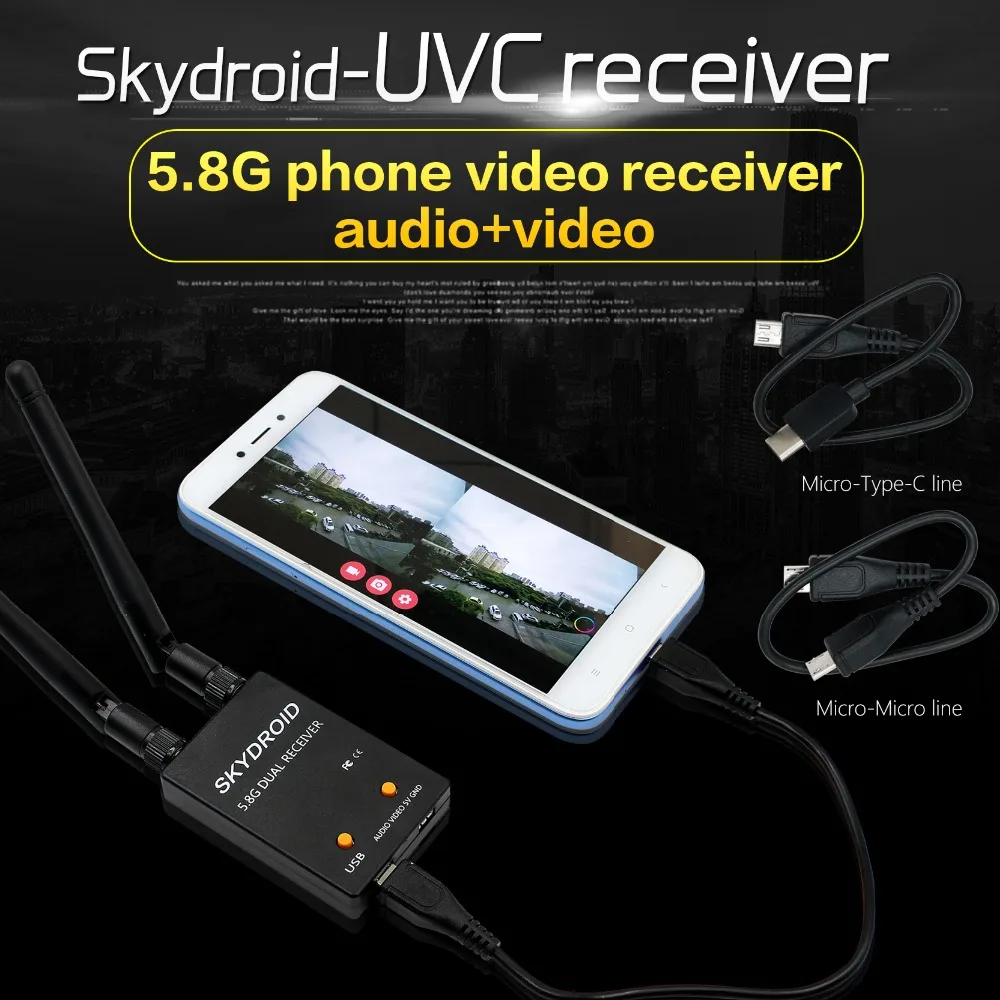 UVC Dual Antenna Control Receiver OTG 5.8G 150CH Full Channel FPV Receiver W/Audio For Android Smartphone
UVC Dual Antenna Control Receiver OTG 5.8G 150CH Full Channel FPV Receiver W/Audio For Android Smartphone